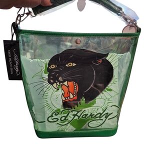 #107 Ed Hardy Green Transparent Tote Bag